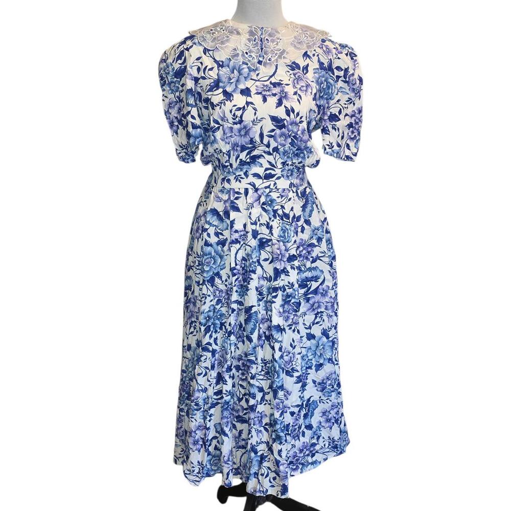 80s Leslie Fay Romantic Cottagecore Floral Dress sz Small